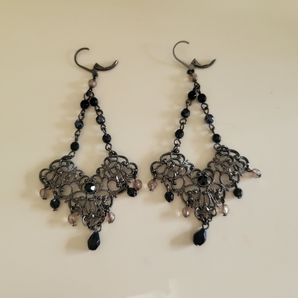 Vintage Boho Black Chandelier Leverback Earrings